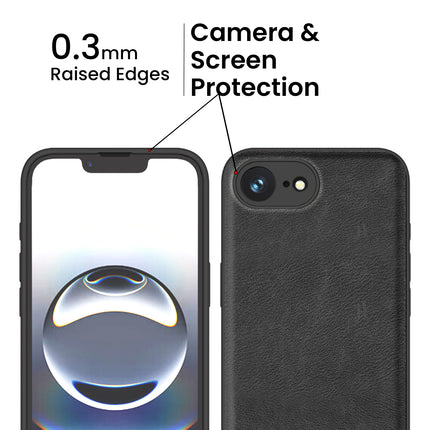 Mobizang Tux Leather Back Cover for Apple iPhone 16E | Slim Shockproof Camera Protection Bumper Case (Black)