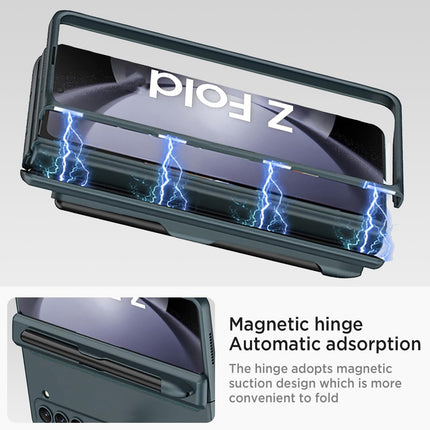 Mobizang Magnetic Hinge Case for Samsung Galaxy Z Fold 6 | Inbuilt S-Pen Holder Stand Hybrid Back Cover (Greygreen)