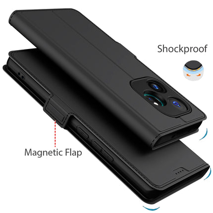 Mobizang Noble Slim Magnetic Leather Flip Case Cover for Realme GT 6 / GT 6T | Card Holder Stand Flip Wallet Case (Black)