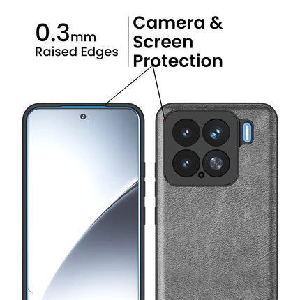 Mobizang Tux Leather Back Cover for Xiaomi 15 5G | Slim Shockproof Camera Protection Bumper Case (Grey)