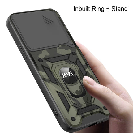 Mobizang Tank Back Cover for IQOO 13 (5G) | Inbuilt Ring + Slider Shockproof Lens Protection Bumper Back Case (Black)