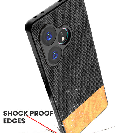 Mobizang Soft Fabric & Leather Hybrid Protective Back Cover for Realme GT 6 / GT 6T | Shockproof Slim Hard Anti Slip Back Case (Black,Brown)