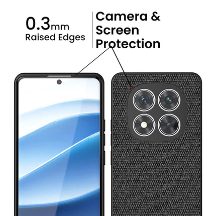 Mobizang Soft Fabric & Leather Hybrid Protective Back Cover for Redmi Note 14 Pro Plus | Shockproof Slim Hard Anti Slip Back Case (Black,Brown)