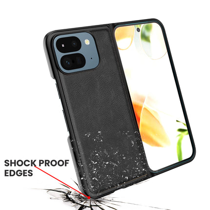 Mobizang Tux Leather Back Cover for Google Pixel 9 Pro Fold | Slim Shockproof Camera Protection Bumper Case (Black)