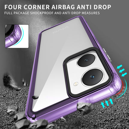 Mobizang Warrior Acrylic Clear Back Cover For Iqoo Z9 Lite | Slim Shockproof [Military Grade Protection] Hybrid Bumper Case (Purple Sides)