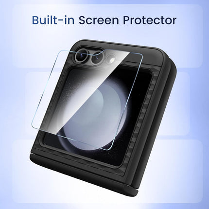 Mobizang Geometric Hinge Protection Back Cover for Samsung Galaxy Z Flip5 / Flip 5 | with [Inbuilt Glass] Full Body Shockproof Hard Back Case (Black)