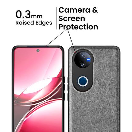 Mobizang Tux Leather Back Cover for Vivo V50 5G | Slim Shockproof Camera Protection Bumper Case (Grey)