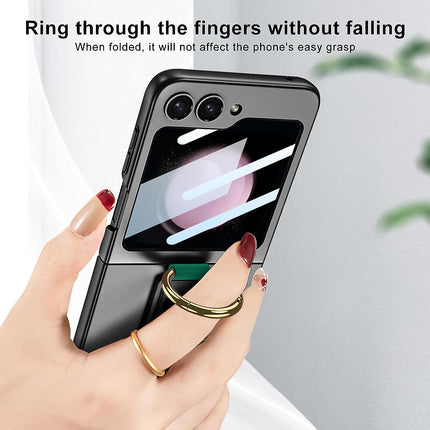Mobizang Shockproof Band Protective Back Cover for Flip6 / Z Flip 6 | Wrist Strap Ring Kickstand Inbuilt Screen Tempered Glass Case (Black)