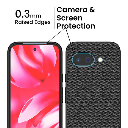 Mobizang Soft Fabric & Leather Hybrid Protective Back Cover for Google Pixel 9A | Shockproof Slim Hard Anti Slip Back Case (Black,Blue)