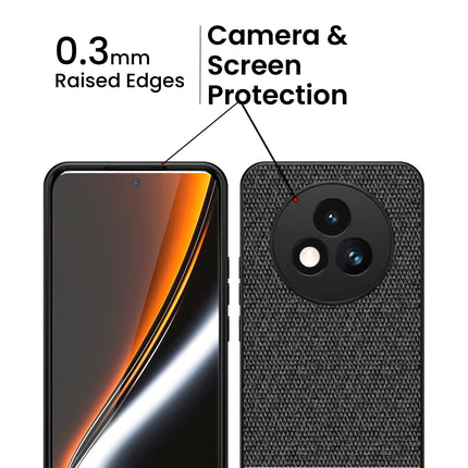 Mobizang Soft Fabric & Leather Hybrid Protective Back Cover for Realme P3 PRO 5G | Shockproof Slim Hard Anti Slip Back Case (Black,Brown)