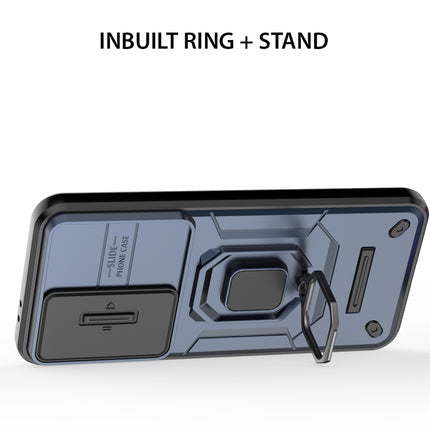 Mobizang Armor Slider Back Cover for Samsung Galaxy S25 | Inbuilt Ring + Camera Slider Shockproof Lens Protection Bumper Back Case (Blue)