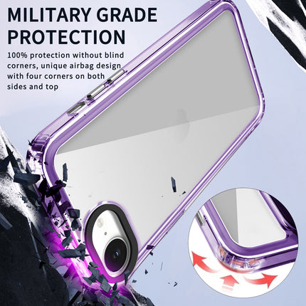 Mobizang Warrior Acrylic Clear Back Cover For Apple iPhone 16E | Slim Shockproof [Military Grade Protection] Hybrid Bumper Case (Purple Sides)