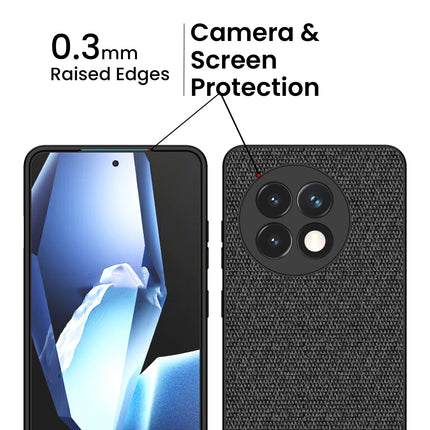 Mobizang Soft Fabric & Leather Hybrid Protective Back Cover for OnePlus 13R | Shockproof Slim Hard Anti Slip Back Case (Black,Blue)