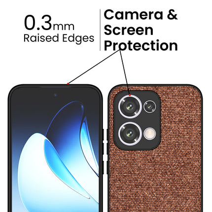 Mobizang Soft Fabric & Leather Hybrid Protective Back Cover for Oppo Reno 13 5G | Shockproof Slim Hard Anti Slip Back Case (Brown)