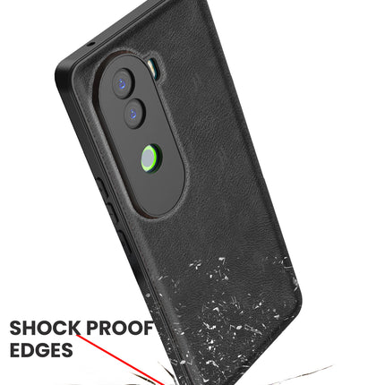 Mobizang Tux Leather Back Cover for Vivo V40E / iQOO Z9S | Slim Shockproof Camera Protection Bumper Case (Black)