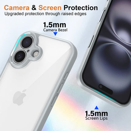 Mobizang Hawkeye Clear Back Cover for Apple iPhone 16 | Camera Lens Protector Shockproof Slim Clear Case Cover (Grey Sides)