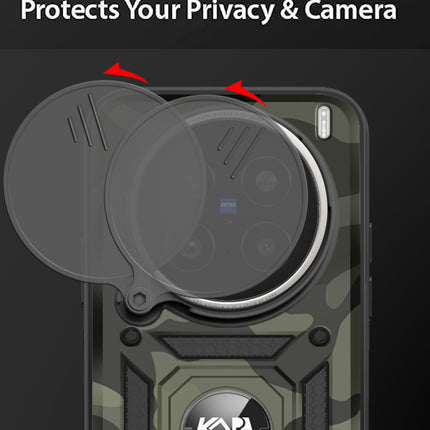 Mobizang Tank Back Cover for Vivo X200 Pro (5G) | Inbuilt Ring + Slider Shockproof Lens Protection Bumper Back Case (Black)