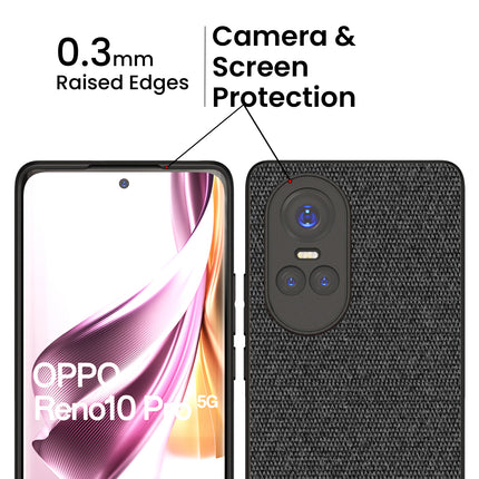 KAPA Soft Fabric & Leather Hybrid Protective Back Cover for Oppo Reno 10 / Reno 10 PRO (5G) | Shockproof Slim Hard Anti Slip Back Case (Black , Brown)
