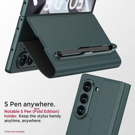Mobizang Leather Flip Case for Samsung Galaxy Z Fold 6 | Inbuilt Fixed S Pen Holder, Slim Hybrid Stand Protection Flip Cover (GreyGreen)