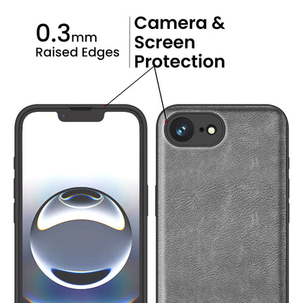 Mobizang Tux Leather Back Cover for Apple iPhone 16E | Slim Shockproof Camera Protection Bumper Case (Grey)