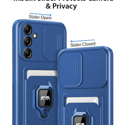 Mobizang Bisen Back Cover for Samsung Galaxy S25 Plus | Inbuilt Camera Slider Ring Stand and Card Pocket Shockproof Slim Bumper Back Case (Blue)