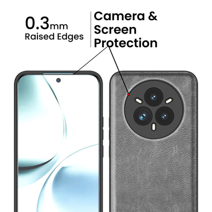 Mobizang Tux Leather Back Cover for Realme 14 Pro+ (Plus) 5G | Slim Shockproof Camera Protection Bumper Case (Grey)
