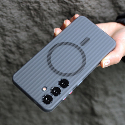 Mobizang Matte Magnetic Wave Grip Back Cover for Samsung Galaxy S25 | [MagSafe Compatible] Wireless charging, Slim, Metal Buttons, Frosted Back Case (Grey)