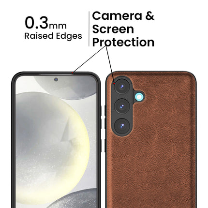 Mobizang Tux Leather Back Cover for Samsung Galaxy S25 | Slim Shockproof Camera Protection Bumper Case (Brown)