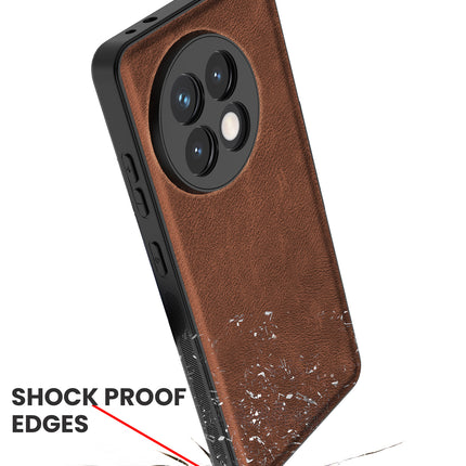 Mobizang Tux Leather Back Cover for OnePlus 13R | Slim Shockproof Camera Protection Bumper Case (Brown)