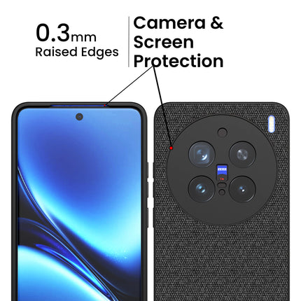 Mobizang Soft Fabric & Leather Hybrid Protective Back Cover for Vivo X200 Pro (5G) | Shockproof Slim Hard Anti Slip Back Case (Black,Brown)