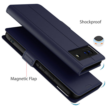Mobizang Noble Slim Magnetic Leather Flip Case Cover for Google Pixel 8A | Card Holder Stand Flip Wallet Case (Blue)