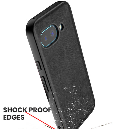 Mobizang Tux Leather Back Cover for Google Pixel 9A | Slim Shockproof Camera Protection Bumper Case (Black)