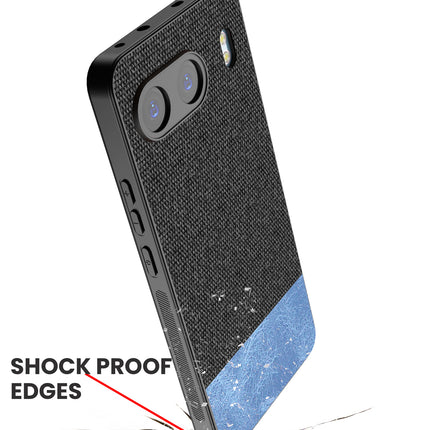 Mobizang Soft Fabric & Leather Hybrid Protective Back Cover for OnePlus Nord 4 | Shockproof Slim Hard Anti Slip Back Case (Black,Blue)