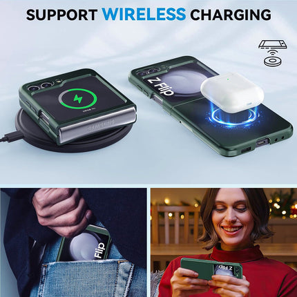 Mobizang Ultra Thin Back Case for Samsung Galaxy Flip6 / Z Flip 6 | With [Inbuilt Glass]  Full Body Protection Hard Back Cover (Green)