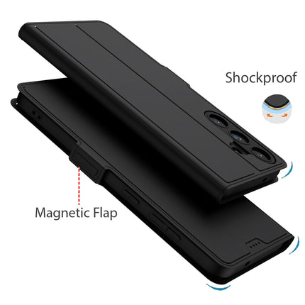 Mobizang Noble Slim Magnetic Leather Flip Case Cover for Samsung Galaxy S25 Plus | Card Holder Stand Flip Wallet Case (Black)