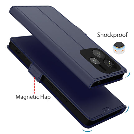 Mobizang Noble Slim Magnetic Leather Flip Case Cover for Redmi Note 14 (5G) | Card Holder Stand Flip Wallet Case (Blue)