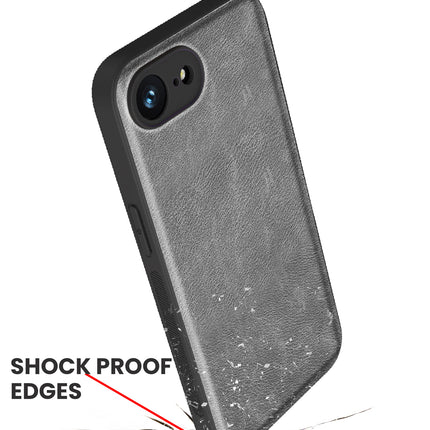Mobizang Tux Leather Back Cover for Apple iPhone 16E | Slim Shockproof Camera Protection Bumper Case (Grey)