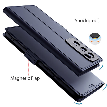 Mobizang Noble Slim Magnetic Leather Flip Case Cover for Oppo Reno 12 Pro (5G) | Card Holder Stand Flip Wallet Case (Blue)