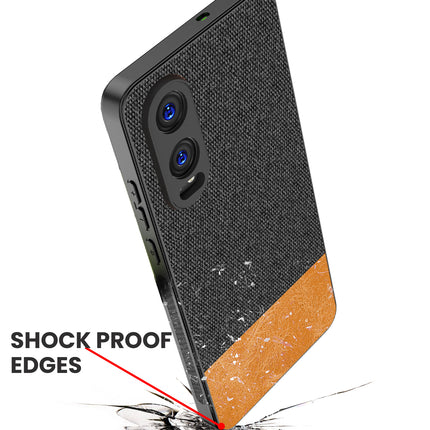 Mobizang Soft Fabric & Leather Hybrid Protective Back Cover for OnePlus Nord CE 4 Lite | Shockproof Slim Hard Anti Slip Back Case (Black,Brown)
