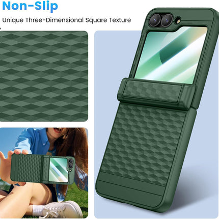 Mobizang Geometric Hinge Protection Back Cover for Samsung Galaxy Z Flip6 / Flip 6 | with [Inbuilt Glass] Full Body Shockproof Hard Back Case (Dark Green)