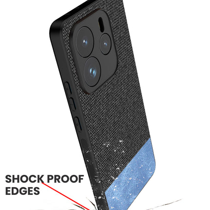 Mobizang Soft Fabric & Leather Hybrid Protective Back Cover for Redmi Note 14 (5G) | Shockproof Slim Hard Anti Slip Back Case (Black,Blue)