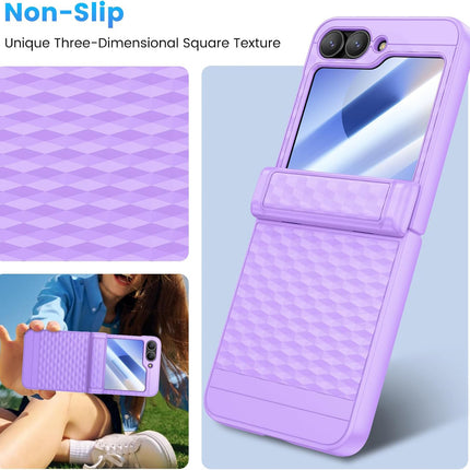 Mobizang Geometric Hinge Protection Back Cover for Samsung Galaxy Z Flip6 / Flip 6 | with [Inbuilt Glass] Full Body Shockproof Hard Back Case (Purple)