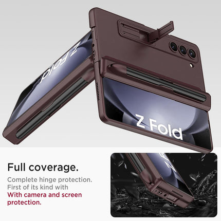 Mobizang Magnetic Hinge Case for Samsung Galaxy Z Fold 6 | Inbuilt S-Pen Holder Stand Hybrid Back Cover (Wine Red)