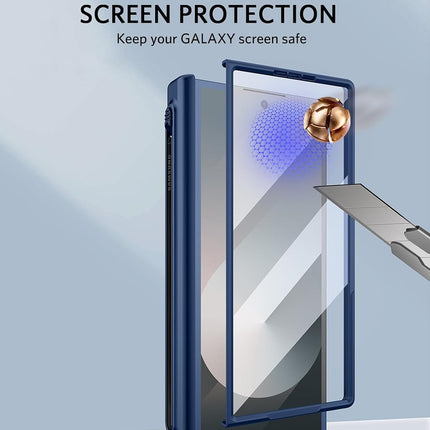 Mobizang Geometric S Pen Holder Hinge Protection Back Cover for Samsung Galaxy Z Fold6 / Fold 6 | Slim Shock proof Case with Inbuilt Glass & S Pen Slot (Blue)