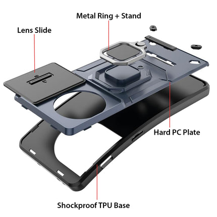 Mobizang Armor Slider Back Cover for OnePlus 11R | Inbuilt Ring + Camera Slider Shockproof Lens Protection Bumper Back Case (Blue)
