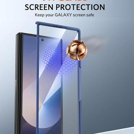Mobizang Textured Grip S Pen Holder Hinge Protection Back Cover for Samsung Galaxy Z Fold6 / Fold 6 | with Inbuilt Glass , Kickstand & S Pen Slot Case (Blue)