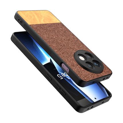 Mobizang Soft Fabric & Leather Hybrid Protective Back Cover for OnePlus 13R | Shockproof Slim Hard Anti Slip Back Case (Brown)