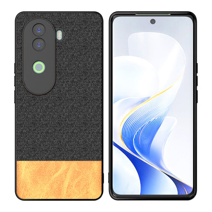 Mobizang Soft Fabric & Leather Hybrid Protective Back Cover for Vivo V40E / iQOO Z9S | Shockproof Slim Hard Anti Slip Back Case (Black,Brown)