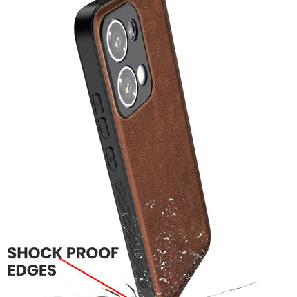 Mobizang Tux Leather Back Cover for Oppo Reno 13 5G | Slim Shockproof Camera Protection Bumper Case (Brown)