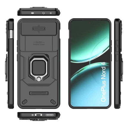 Mobizang Armor Slider Back Cover for OnePlus Nord 4 | Inbuilt Ring + Camera Slider Shockproof Lens Protection Bumper Back Case (Black)